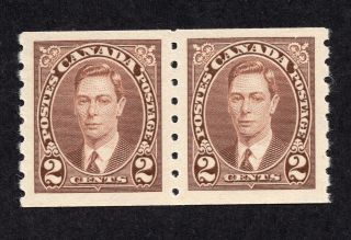 Canada 239 2 Cent Brown King George Vi Mufti Issue Coil Pair Mnh