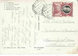 1955 Vatican City 164 Single Use On Attractive Post Card To Us D