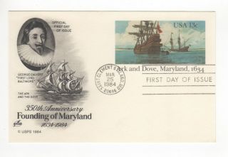 Sss: Artcraft Postal Card Fdc 1984 13c Founding Of Maryland Sc Ux101