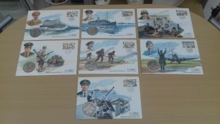 7 First Day Covers & Crowns Coins & Stamps D - Day Anniversary Isle Of Man Fdc