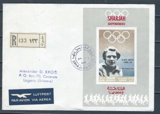 Middle East Uae Trucial Sharjah Stamp Sheet On Cover To Suisse Thru Kuwait