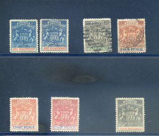 1892 Rhodesia 7 Stamps Ex Set Inc The 4/ - Top Value Sg26,  Both 8d Shades.  C£91