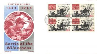 1181 5c Battle Of Wilderness,  First Day Cover Cachet,  Block Of 4.  [d551233]