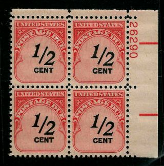 United States Scott J88 " Postage Due " 1/2 Cent Plate Block (4) Nh - $125.  00