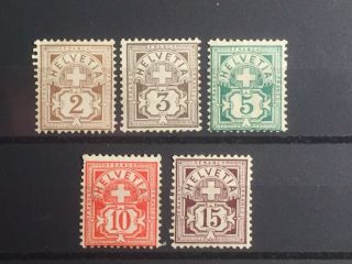 Scott 69 - 70,  72 - 73 & 76 1882 - 89 Switzerland Stamps Mh Wm 182 Type Ii