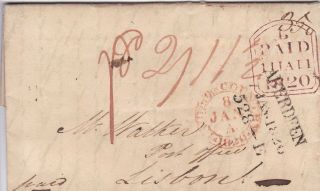 1820 Long Entire Letter To Lisbon,  Portugal From Aberdeen,  Many Postmarks L@@k