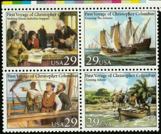 Us History 1992 Scott 2620 - 2623 Voyage Of Columbus 29c Mnh Vf Block Of 4 Stamps
