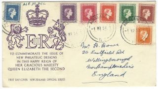 Zealand 1954 Official Set Of 7 On Airmail Fdc First Day Cover Sg O159 - O166