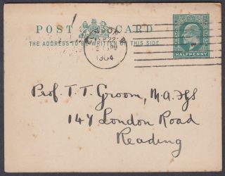 1904 Geological Society Of London To Prof.  T.  T.  Groom,  Reading; Postcard; Signed