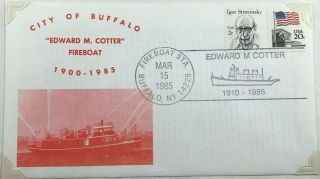 Us Postal Cover 1985 Edward Cotter Fireboat City Of Buffalo Ny 1910 - 1985