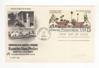 Sss: Artcraft Postal Card Fdc 1984 13c Rancho San Pedro Sc Ux104