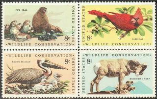 Scott 1464 - 67 - 1972 Commemoratives - 8 Cents Wildlife Conservation Block