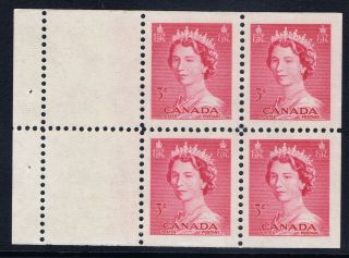 Canada 327b (1) 1953 3 Cent Carmine Rose Elizabeth Karsh Booklet Pane Of 4 Mnh