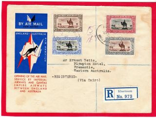 Sudan Air Mail1934 Imperial Airways First Flight Cover Khartoum To Fremantle B/s