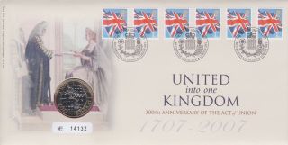 Gb Stamps First Day Cover 2007 Uk Act Of Union With £2 Coin
