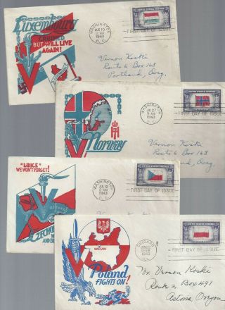Set 13 WWII Overrun Country Scott 909 - 921 FDC ' s w/ Cachet Craft (Staehle) cachet 2
