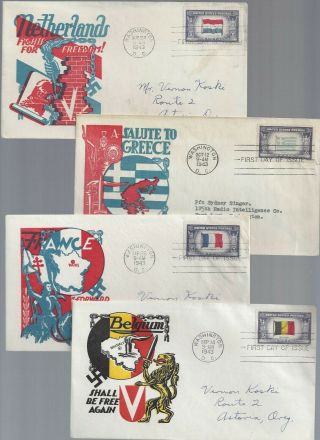 Set 13 WWII Overrun Country Scott 909 - 921 FDC ' s w/ Cachet Craft (Staehle) cachet 3