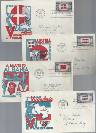 Set 13 WWII Overrun Country Scott 909 - 921 FDC ' s w/ Cachet Craft (Staehle) cachet 4