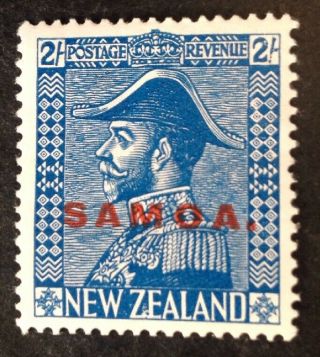 Samoa 1926 2 Shilling Zealand Stamp With Samoa Overprint In Red Hinged