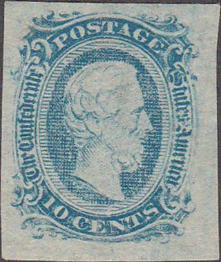 Confederate Csa 11ad Archer & Daly Print Ten Cent Stamp