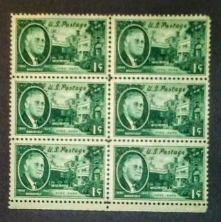 930 1945 - 46 Blanket Pane (6) 1c Roosevelt Hyde Park Us Postage Stamps