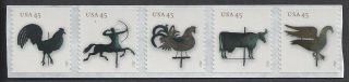 Us Scott 4613 - 17 - 2012 45c Weather Vanes,  Rooster,  Cow,  Strip Of 5,  Mnh