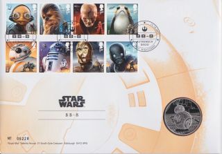 Gb Stamps Souvenir Coin Cover 2017 Star Wars Bb - 8 With Medal