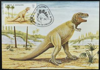 St.  Thomas & Prince Islands 1982 Tyrannosaurus Rex Dinosaur Maximum Card C52767