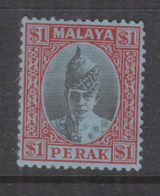 Perak,  1940 Sultan,  $ 1.  00 Black & Red On Blue,  Lhm. ,  Slight Paper On Reverse.