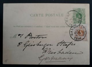 Rare 1884 Belgium Stamped Postcard With Extra 5c Stamp Canc Gand
