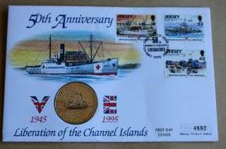 Liberation Channel Islands 1995 Cover,  1995 £2 Alderney Return Islanders Coin