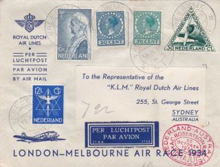 Cover Flight Nederland 1934 London - Melbourne Air Race 1934