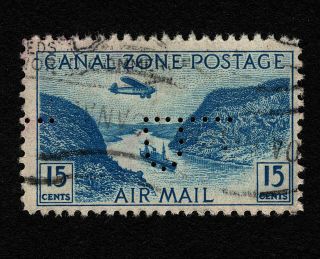 Opc 1939 15c Canal Zone Airmail Sc C10 Official " P " Perfin 36239