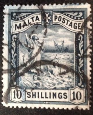 Malta 1899 10 Shillings Blue Black Stamp Vfu