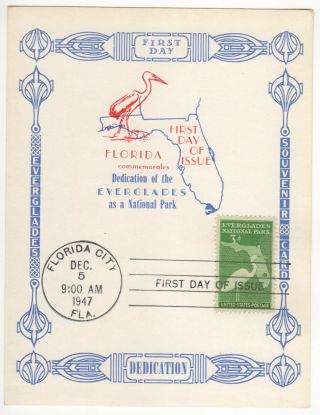 Sss: Sanders Souvenir Card Fdc 1947 3c Everglades National Park Sc 952