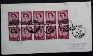 Scarce 1969 St Lucia Airmail Cover Ties 10 Stamps Canc Victoria To Canada