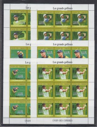 I295.  9x Comoro - Mnh - Sport - Golf - Athletes - Full Sheet