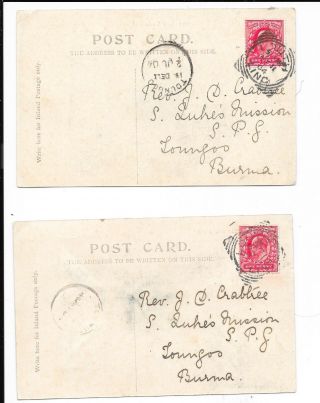 Burma 1904 Incoming Postcard From Uk To Toungoo.  2 Cards