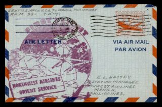 Dr Who 1947 First Flight Seattle Wa To Manila Philippines Fam 28 Nwa E70670