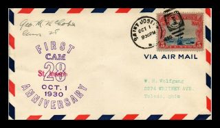 Dr Jim Stamps Us St Joseph Michigan Cam 28 Air Mail Anniversary Cover 1930