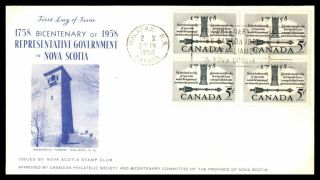 Mayfairstamps 1958 Canada Fdc Representative Govt In Nova Scotia Block First Day