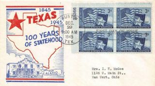938 3c Texas Statehood,  Poppenger Cachet [e548872]