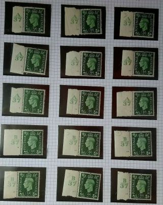 Great Britain Selection Of 15 King George Vi Definitive Control Stamps No 3
