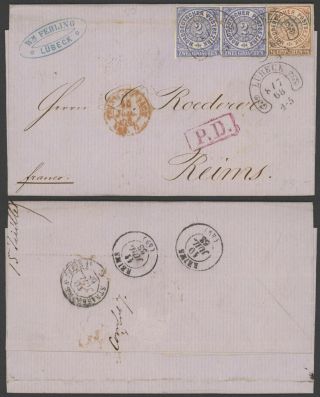 Germany North German Conf 1868 - Cover Lubeck (horseshoe) To France 36364/12