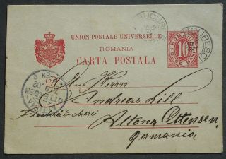 Romania 1902 Postcard Sent From Bucharest To Germany Franked W/ 10 Bani Stamp