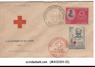 India - 1957 & 1963 Red Cross Centenary - Fdc Double Cancellation