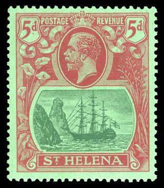 St Helena 1922 Kgv 5d Green & Carmine - Red/green " Badge " Issue Mlh.  Sg 103d.