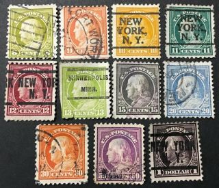 Usa 1912 Pt Set Of 11 Stamps To $1 All Vfu