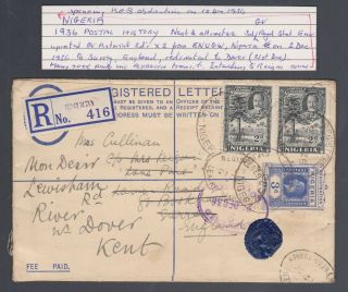 1936 Kgv Nigeria Up - Rated Enugw Registered Cover With Wax Seal - Re - Directed.