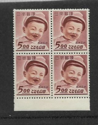 Japan Scott 455 Never Hinged Block Of 4,  1949 Children 